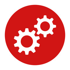 Settings process icon flat red round button vector illustration