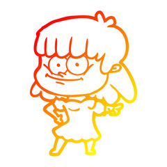 warm gradient line drawing cartoon smiling woman