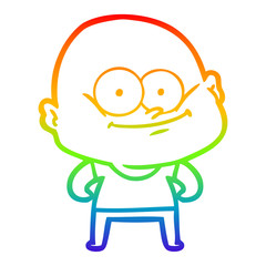 rainbow gradient line drawing cartoon bald man staring