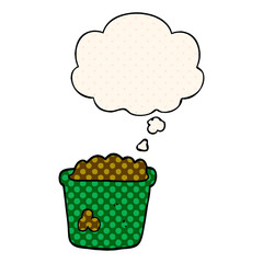 cartoon pot of earth and thought bubble in comic book style