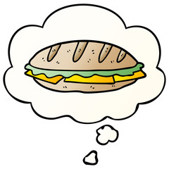 cartoon cheese sandwich and thought bubble in smooth gradient style