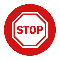 Stop sign icon flat red round button vector illustration