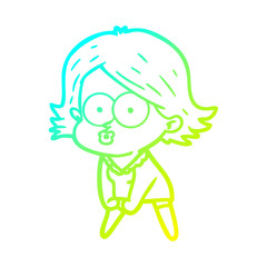 cold gradient line drawing cartoon girl pouting