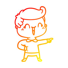 warm gradient line drawing cartoon laughing boy pointing