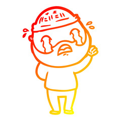 warm gradient line drawing cartoon bearded man crying