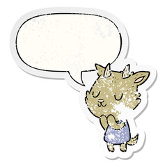 cute cartoon goat and speech bubble distressed sticker