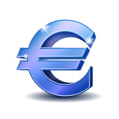 Blue euro sign isolated on white background