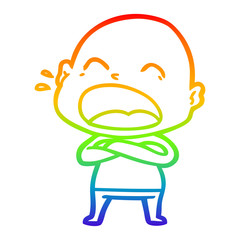 rainbow gradient line drawing cartoon shouting bald man