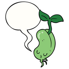 cartoon sprouting bean and speech bubble