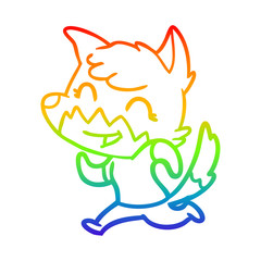 rainbow gradient line drawing happy cartoon fox