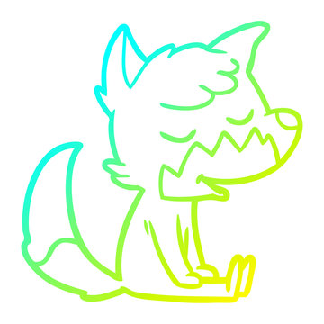 recommend clip art: cold gradient line drawing friendly cartoon sitting fox