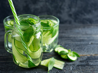 Cucumber water with mint. Summer refreshing detox drink