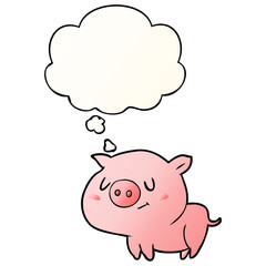 cartoon pig and thought bubble in smooth gradient style