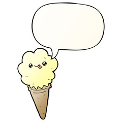 cartoon ice cream and speech bubble in smooth gradient style