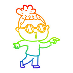 rainbow gradient line drawing cartoon woman wearing spectacles