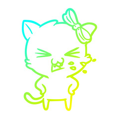 cold gradient line drawing cartoon cat