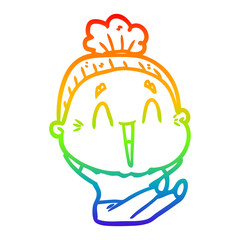 rainbow gradient line drawing cartoon happy old lady