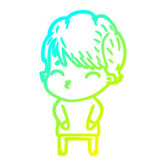 cold gradient line drawing cartoon woman thinking