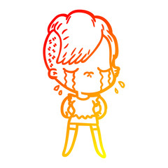 warm gradient line drawing cartoon crying girl