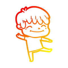warm gradient line drawing happy cartoon boy