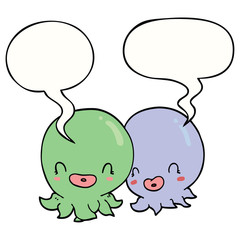 two cartoon octopi  and speech bubble