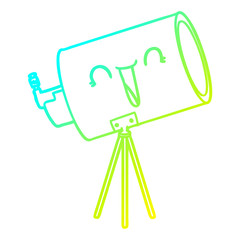cold gradient line drawing cartoon telescope with face