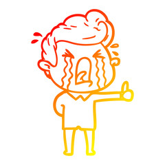 warm gradient line drawing cartoon crying man
