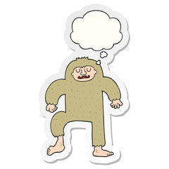 cartoon bigfoot and thought bubble as a printed sticker