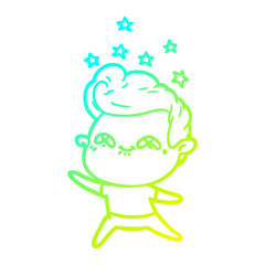 cold gradient line drawing cartoon excited man