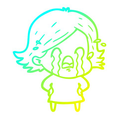 cold gradient line drawing cartoon woman crying