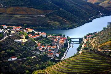 Pinhao town and Douro river, in the heart of Alto Douro Wine Region (UNESCO World Heritage, Site),...