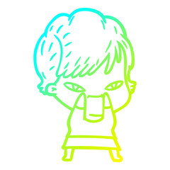 cold gradient line drawing cartoon happy woman