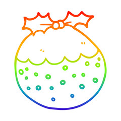 rainbow gradient line drawing cartoon christmas pudding