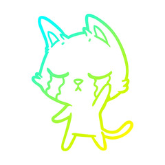 cold gradient line drawing crying cartoon cat