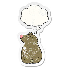 cute cartoon bear and thought bubble as a distressed worn sticker