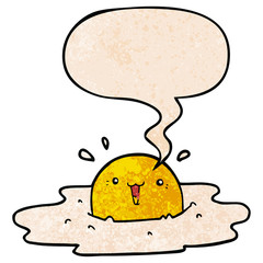 cute cartoon fried egg and speech bubble in retro texture style