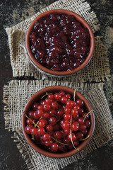 Red currant jam. Red currant berries.