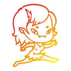 warm gradient line drawing cartoon friendly vampire girl running
