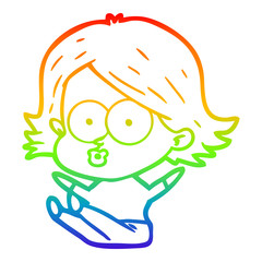 rainbow gradient line drawing cartoon girl pouting