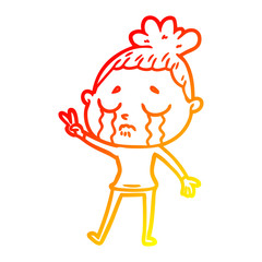 warm gradient line drawing cartoon crying woman