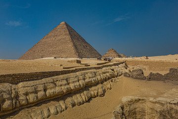 Great pyramid of Cheops and Sphinx in Giza plateau. Cairo, Egypt