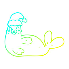 cold gradient line drawing cartoon christmas walrus