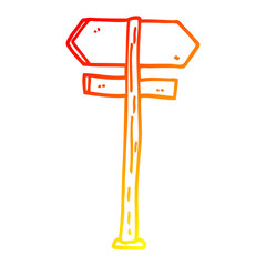 warm gradient line drawing cartoon painted direction sign posts