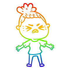 rainbow gradient line drawing cartoon angry woman