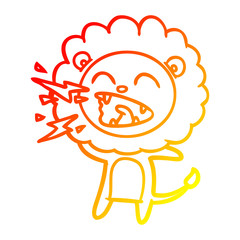 warm gradient line drawing cartoon roaring lion