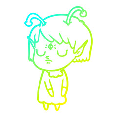 cold gradient line drawing cartoon alien girl
