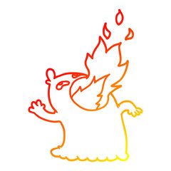 warm gradient line drawing cartoon fire breathing ghost