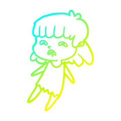 cold gradient line drawing cartoon worried woman