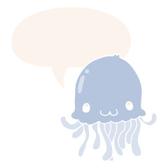 cartoon jellyfish and speech bubble in retro style