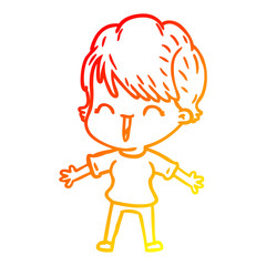 warm gradient line drawing cartoon laughing woman